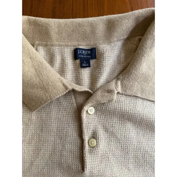 J.Crew Men's Textured Cotton Sweater Polo in Khaki Size L - Picture 2 of 4